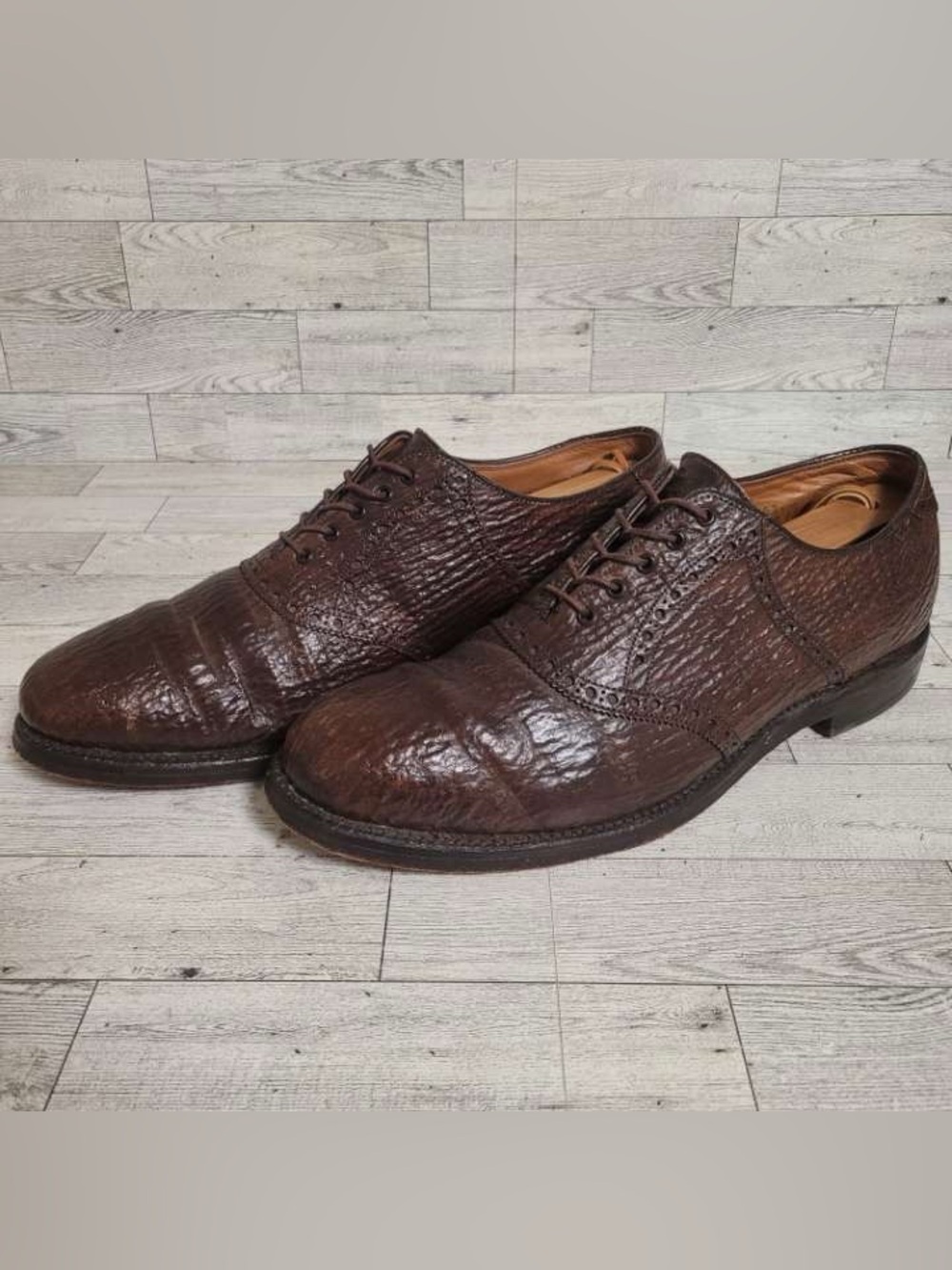 Men's Footjoy Sharkskin Brown Leather Exotic Derby Brogue Dress Shoes Size 11